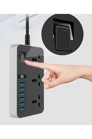 Kontrol Anahtarlı Güç Kaynağı Kartı 3-ac Ve 6 Usb Şarj Portlu