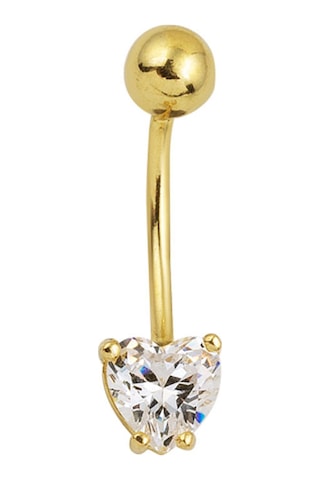 Kalp Tektaşlı Altın Göbek Piercing 14 Ayar Sarı