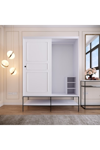 Pasific Home Martin 2 Kapaklı Sürgülü Gardırop Elbise Dolabı Parlak Beyaz 150 CM