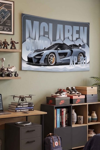 Mclaren Senna Xp-01 Gri Süper Spor Araba Dekoratif Duvar Örtüsü Duvar Halısı Beyaz