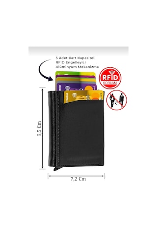 Ayenci Siyah Unisex Vegan Deri Kartlık Mekanizmalı Otomatik Rfıd Korumalı Cüzdan Siyah