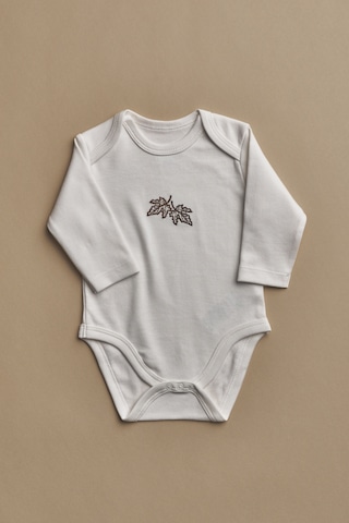 Yaprak Nakışlı Uzun Kollu Çıtçıtlı Bebek Body Krem