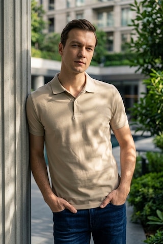 Süvari Slim Fit Düz Baskısız Pike Düğmeli Polo Yaka Nefes Alabilen T-shirt Bej