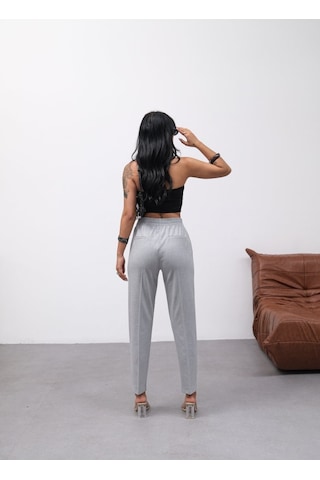 Dekorati F Düğmeli Arka Bel Lasti Kli Pantolon Gri