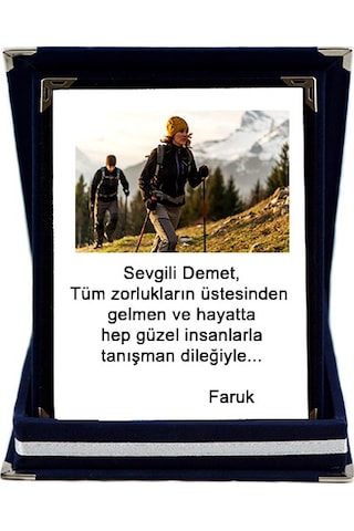 Fotoğraf Ve Yazı Baskılı Kişiye Özel Lacivert Kadife Plaket