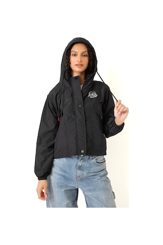 Riverstorm Kadın Siyah Su Geçirmez Ve Rüzgara Dayanıklı Kapüşonlu Cepli Çıt Çıtlı Mevsimlik Yağmurluk Siyah