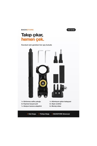 Insta360 X5 X4 X3 Uyumlu Görünmez Selfie Çubuğu Gidon Montaj Kiti 114 Cm Motosiklet Bisiklet Siyah