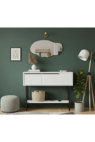 Robin Home Asimetrik Aynalı Dresuar Hol Antre Beyaz 100cm Beyaz