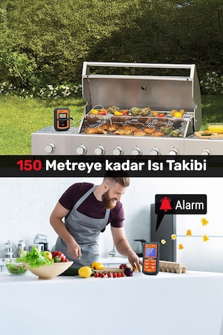 ThermoPro TP07C Alarmlı, Aydınlatmalı ve Kablosuz 150m Menzilli Profesyonel Gıda Pişirme Termometre