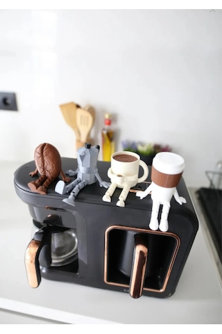 3dprototürk 4'lü Ayaklı Kahve Seti Moka Pot Kahve Tanesi Çaydanlık Kahve Bardağı Hediyelik Çeyizlik