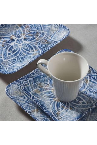 GÜRAL GÜRAL SPİNOZA 36 PARÇA 6 KİŞİLİK KARE BONE KAHVALTI TAKIMI - 1006 Beyaz - Mavi