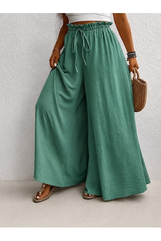 Tuzu Moda Kadın Pantolonu Lastikli Pantolon Yeşil