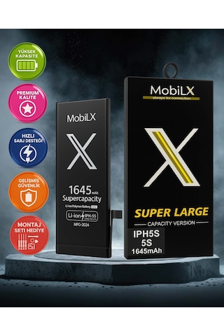 Mobilx Apple Uyumlu iPhone  5s Batarya Pil Süper Yüksek Kapasiteli Güçlendirilmiş 1645 Mah