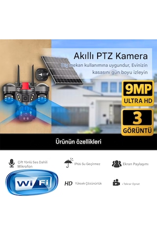 V380 Pro On-sw2366 Wifi 9mp Üç Kameralı Ultrahd Güneş Enerjili Akıllı Güvenlik Kamerası