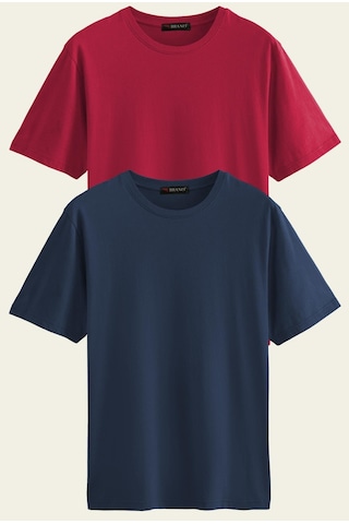 Unisex 2-li Paket Basic Regular Bisiklet Yaka Kısa Kollu T-shirt-1601-lacivert - Bordo Lacivert - Bordo