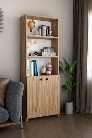 Kapaklı Çok Amaçlı Salon Dolabı 150x50x22 Cm Raflı Kitaplık Dekoratif Depolama Ünitesi Atlantik Çam