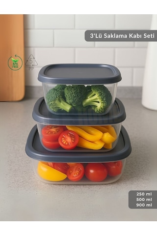 3'lü Saklama Kabı Seti Kare Erzak Kabı Bpa Free Derin Dondurucu İçin Uygun 250-500-1500 Ml Şeffaf