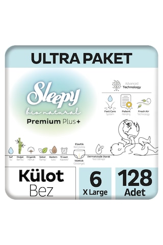 Sleepy Bio Natural Premium Plus Ultra Paket Külot Bez 6 Numara Xlarge 128 Adet