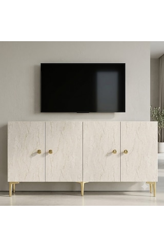 Ka1817btg Simple Konsol Ve Tv Sehpası Beyaz-traverten-gold 180cm