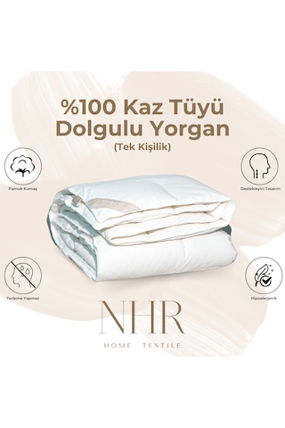 %100 Kaz Tüyü Dolgulu, %70 Gıdık Tek Kişilik Yorgan / 155x215