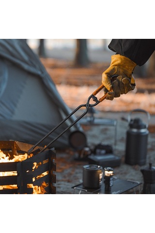 Homyl Kamp Ateşi Maşası Şömine Pu Deri Saplı Ve Kollu Siyah Ve Kahverengi Siyah - Kahverengi