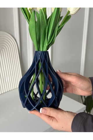 3d Dekoratif Modern Tasarımlı Şık Ve Zarif. Gösterişli Sahha Vazo. Masa Vazo. Salon Vazo Lacivert
