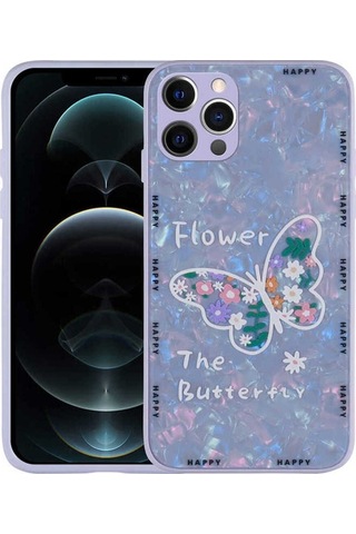 Apple Uyumlu iPhone 12 Pro Max Kılıf Desenli Sert Silikon Zore Mumila Kapak Lilac Flower