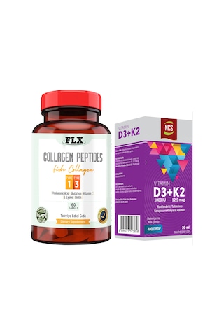 Balık Kollajeni Tip 1-3 Collagen 60 Tablet+Vitamin D3 K2 20 ML