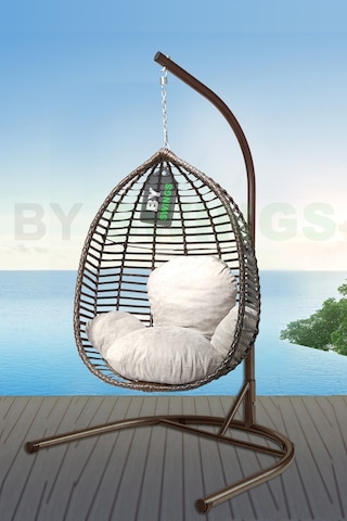 By Swings Rattan Bahçe Salıncağı, Rattan Salıncak Tekli Kapalı Kahve Kahverengi