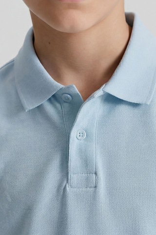 Açık Mavi Polo Yaka Standart Fit Basic Unisex T-shirt - 11330 Açık Mavi