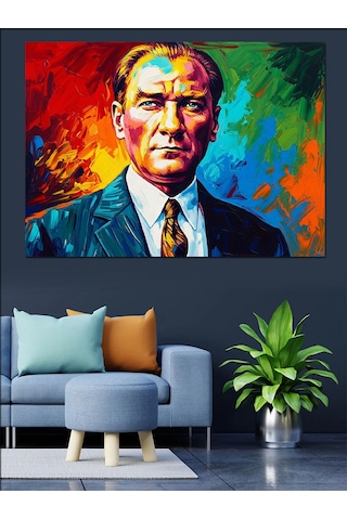 Pop Art Mustafa Kemal Atatürk Portresi Dekoratif Kanvas - Mdf Ahşap Tablo