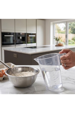 Plastik Kulplu Ölçü Kabı Beher 1 Litre Şeffaf