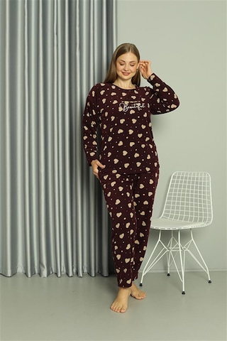Akbeniz Welsoft Polar Kadın Büyük Beden Pijama Takımı 808041 - 4xl Bordo