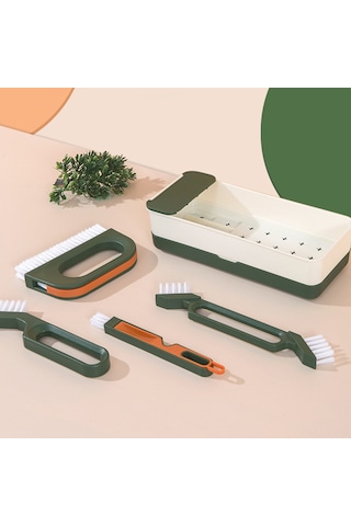 Shineyee Yeşil 4'lü Çok Amaçlı Temizlik Fırçaları Seti: Boşluk Fırçaları 3 Adet + Zemin Fırçası + Depolama Kutusu - Oda Köşeleri, Pencereler, Mermer Aralıkları İçin Derin Temizlik Yeşil