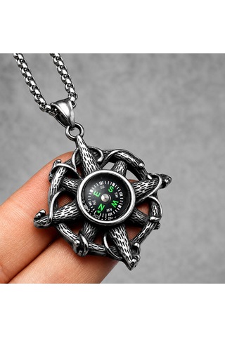Paslanmaz Çelik Çalışır Durumda Marine Ve Gotik Tarz Pusula Kolye