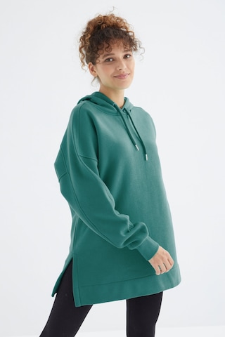 Tommy Life Deniz Yeşili Reglan Kol Basic Kapüşonlu Oversize Sweatshirt Tunik - 97242 Yeşil