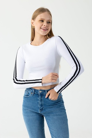 Giysa Kadın Bisiklet Yaka Kolu Biyeli Basic Body Beyaz - Ms0001276 Beyaz