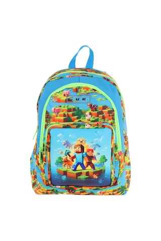 Kaukko Kids Üç Bölmeli Mavi Yeşil - Craft Baskılı Erkek Çocuk Okul Ve Günlük Sırt Çantası - L5280 Mavi - Yeşil