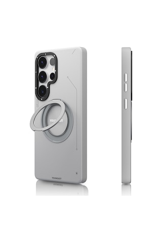 Galaxy S25 Ultra Kılıf Magsafe Uyumlu 360 Standlı Mat Deri Youngkit Tech Leather Kapak Gri