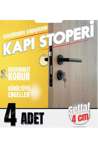 Yapışkanlı Kapı Stoperi Kapı Kolu Çarpma Engelleyici Şeffaf 4adet