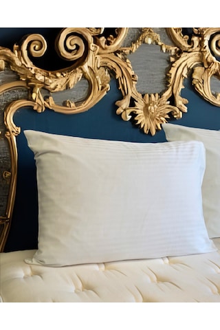 Solivane Otel Tipi Lüks Yastık Kılıfı 83 Tel Pamuk Saten Çizgili Kumaş Queen Size 60x80 Beyaz-2