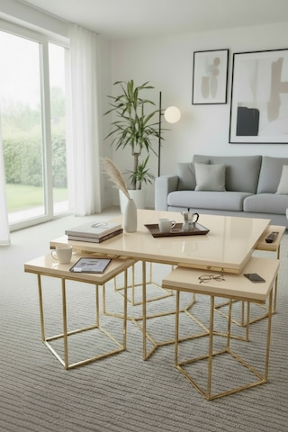 Usta Mekan Monza 5 Li Gold Krem Mdf 4+1 Kare Orta Sehpa Bej