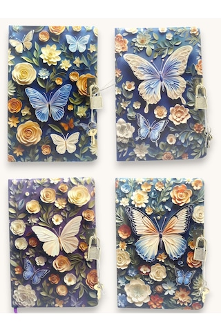 Beyaz Kelebek 3d Görünümlü Hatıra Defteri Günlük Kilitli Defter 80 Yaprak