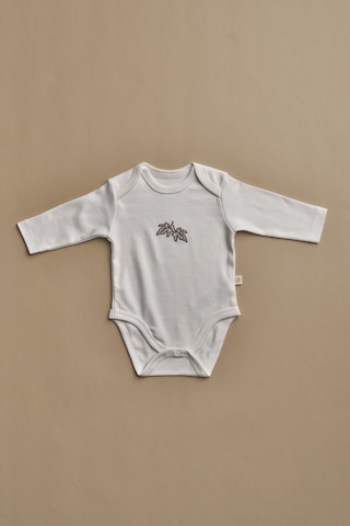 Yaprak Nakışlı Uzun Kollu Çıtçıtlı Bebek Body Krem
