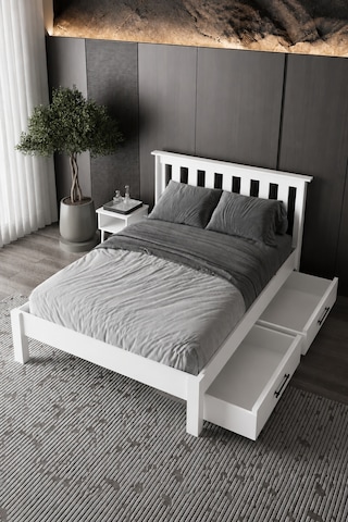 Renazzo Shark New 2 Çekmeceli Mdf Karyola Beyaz 140x190 Beyaz - 140 X 190