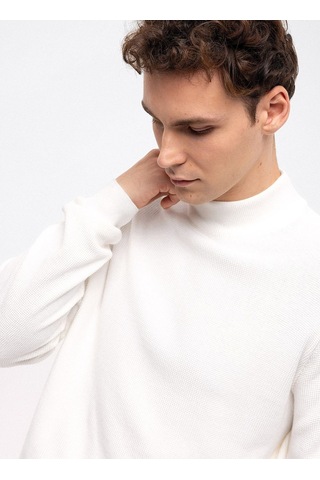 Yarım Balıkçı Yaka Regular Fit Düz Beyaz Erkek Kazak B33w40060 001