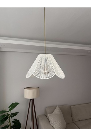 Hasır El Yapımı Bohem Çiçek Şekilli Rustik Avize - Beyaz Beyaz