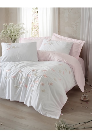 Cotton Box 3d Nakışlı Saten Çift Kişilik Nevresim Takımı Charming Pudra Pudra
