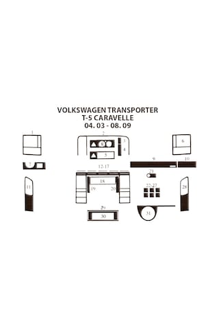 Volkswagen Carevella T5 Torpido Kaplama 2003-2009 31 Parça Koyu Meşe