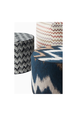 Missoni Ikat Zigzag Puf, Mavi-çok Renkli Italyan Tasarım Yuvarlak Puflar 40 X 30 Cm